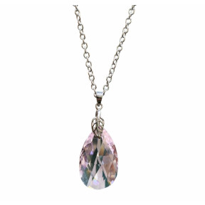 Pendentif Swarovski Cristal Rose sur Chaîne Acier Inox 42 + 4 cm