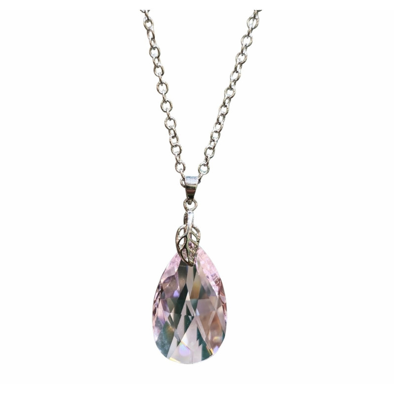 Pendentif Swarovski Cristal Rose sur Chaîne Acier Inox 42 + 4 cm