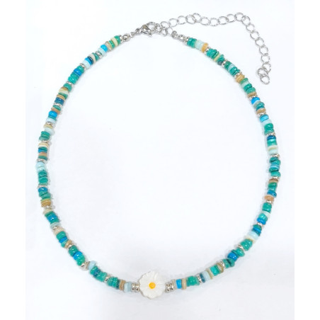 Collier Multipierres Nacre Multicolore Enfant avec Pâquerette Acier 32 + 10 cm