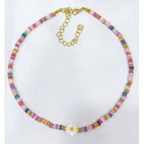 Collier Multipierres Enfant avec Pâquerette Acier Plaqué Or 32 + 10 cm