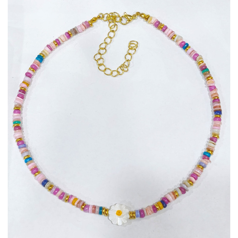 Collier Multipierres Enfant avec Pâquerette Acier Plaqué Or 32 + 10 cm