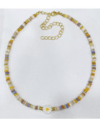 Collier Multipierres Enfant avec Pâquerette Acier Plaqué Or 32 + 10 cm