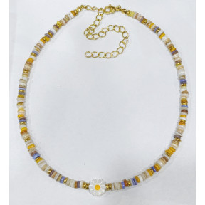 Collier Multipierres Enfant avec Pâquerette Acier Plaqué Or 32 + 10 cm