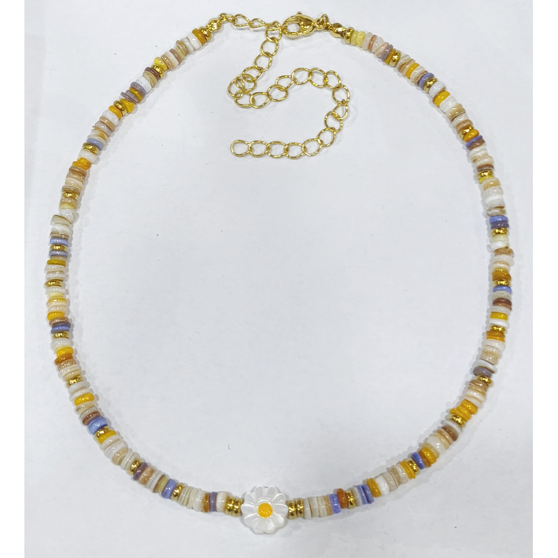 Collier Multipierres Enfant avec Pâquerette Acier Plaqué Or 32 + 10 cm