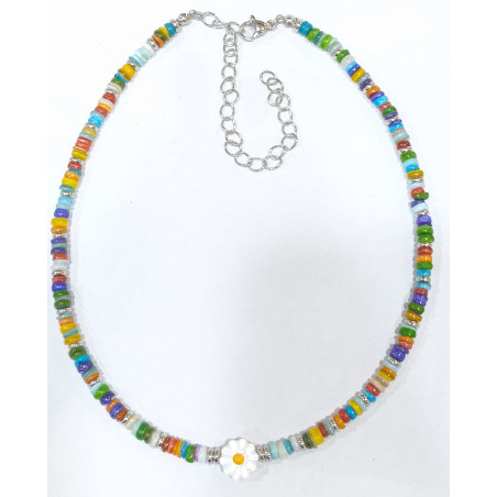 Collier Multipierres Nacre Multicolore Enfant avec Pâquerette Acier 32 + 10 cm