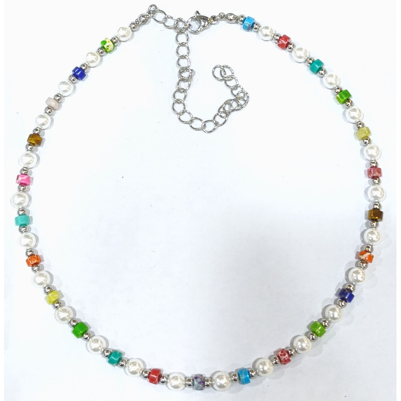 Collier  Multipierres Enfant avec Perles Acier 32 + 10 cm