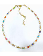 Collier  Multipierres Enfant avec Perles Acier Plaqué Or 32 + 10 cm