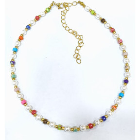 Collier  Multipierres Enfant avec Perles Acier Plaqué Or 32 + 10 cm