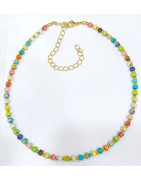 Collier  MultipierresEnfant avec Billes Acier Plaqué Or 32 + 10 cm
