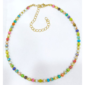 Collier  MultipierresEnfant avec Billes Acier Plaqué Or 32 + 10 cm
