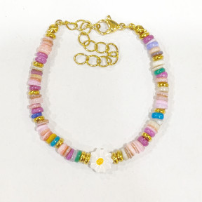 Bracelet Multipierres Enfant avec Pâquerette Acier Plaqué Or 13 + 5 cm