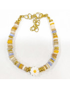Bracelet Multipierres Enfant avec Pâquerette Acier Plaqué Or 13 + 5 cm