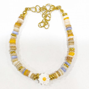 Bracelet Multipierres Enfant avec Pâquerette Acier Plaqué Or 13 + 5 cm