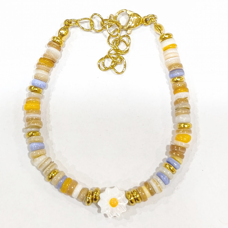 Bracelet Multipierres Enfant avec Pâquerette Acier Plaqué Or 13 + 5 cm