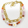 Bracelet Perles de Verre Enfant avec Pâquerette Acier et Chaîne Plaqué Or 13 + 5 cm