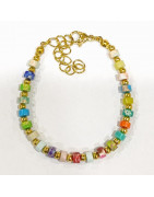 Bracelet Multipierres Enfant avec Billes Acier  Plaqué Or 13 + 5 cm
