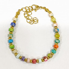 Bracelet Multipierres Enfant avec Billes Acier  Plaqué Or 13 + 5 cm