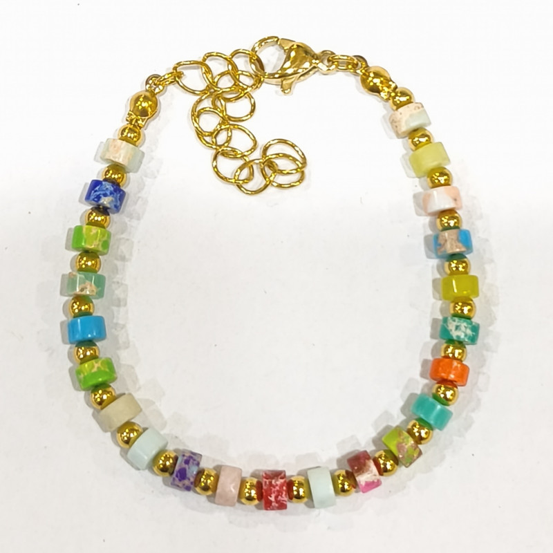 Bracelet Multipierres Enfant avec Billes Acier  Plaqué Or 13 + 5 cm