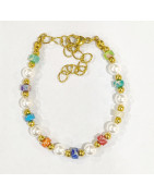 Bracelet Multipierres Enfant avec Perles et Billes Acier  Plaqué Or 13 + 5 cm