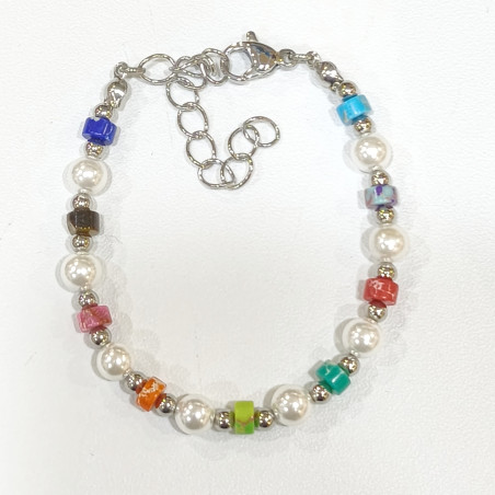 Bracelet Multipierres Enfant avec Perles et Billes Acier 13 + 5 cm