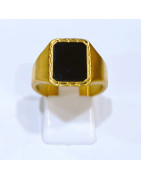 Bague Onyx Type Chevalière Plaquée Or