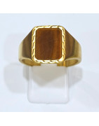 Bague Œil de Tigre Type Chevalière Plaquée Or