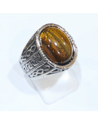 Bague Œil de Tigre Type Chevalière Acier Inox