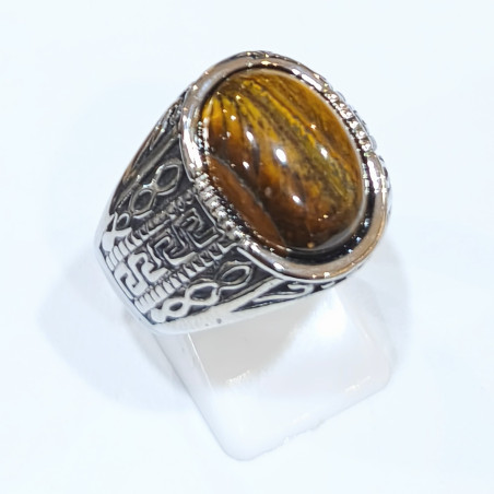 Bague Œil de Tigre Type Chevalière Acier Inox