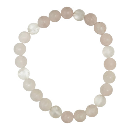 Bracelet Quarts Rose et Cristal de Roche Mat Pierres Rondes 8mm