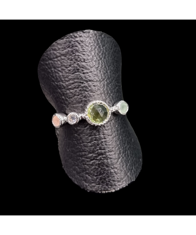 Bague Péridot & Tourmaline Argent 925 Taille 54
