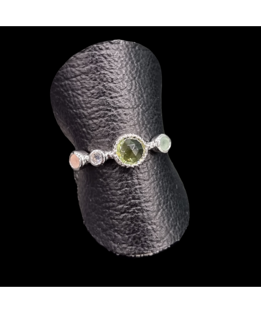 Bague Péridot & Tourmaline Argent 925 Taille 54