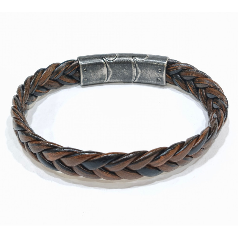 Bracelet Cuir Tressé Marron Foncé 11.5mm 19 + 1.5 cm