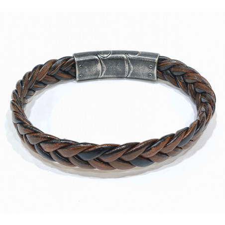 Bracelet Cuir Tressé Marron Foncé 11.5mm 19 + 1.5 cm