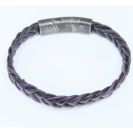 Bracelet Cuir Tressé Violet 11.5mm 19 + 1.5 cm