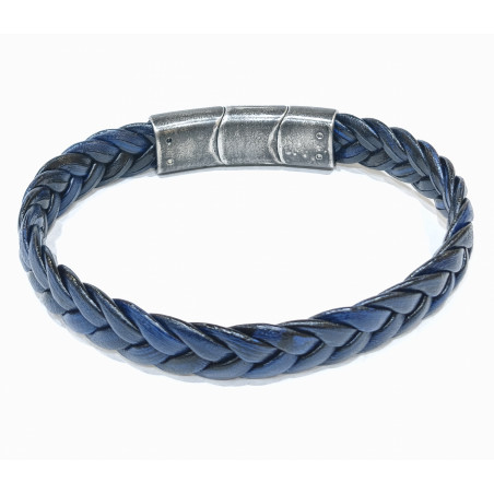 Bracelet Cuir Tressé Bleu 11.5mm 19 + 1.5 cm