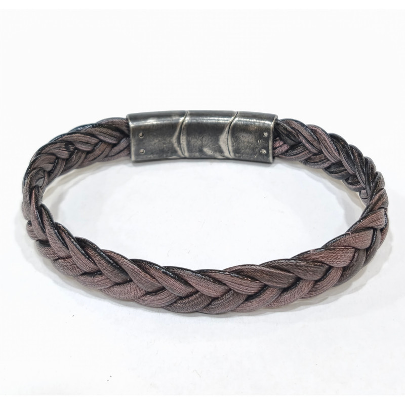 Bracelet Cuir Tressé Gris 11.5mm 19 + 1.5 cm