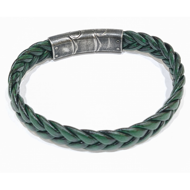 Bracelet Cuir Tressé Vert 11.5mm 19 + 1.5 cm