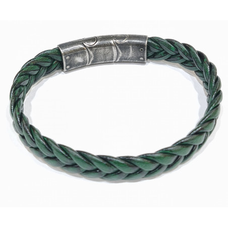 Bracelet Cuir Tressé Vert 11.5mm 19 + 1.5 cm