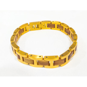 Bracelet Type Gourmette Bois de Kosso Acier Inox Plaqué Or l12mm L19.5 + 1.5 cm