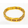 Bracelet Type Gourmette Bois de Kosso Acier Inox Plaqué Or l12mm L19.5 + 1.5 cm