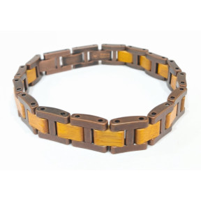 Bracelet Type Gourmette Bois de Teck Acier Inox Cuivre Antique l12mm L19.5 + 1.5 cm