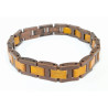 Bracelet Type Gourmette Bois de Teck Acier Inox Cuivre Antique l12mm L19.5 + 1.5 cm