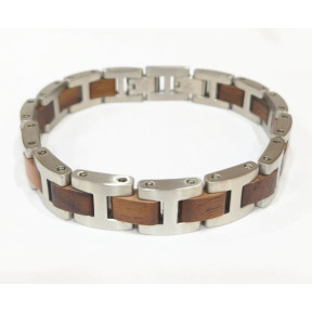 Bracelet Type Gourmette Bois de Noyer Acier Inox IP l12mm L19.5 + 1.5 cm