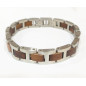 Bracelet Type Gourmette Bois de Noyer Acier Inox IP l12mm L19.5 + 1.5 cm