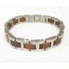 Bracelet Type Gourmette Bois de Noyer Acier Inox IP l12mm L19.5 + 1.5 cm