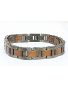 Bracelet Type Gourmette Bois de Noyer Acier Inox IP Metal Gun l12mm L19.5 + 1.5 cm