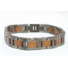 Bracelet Type Gourmette Bois de Noyer Acier Inox IP Metal Gun l12mm L19.5 + 1.5 cm