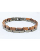 Bracelet Type Gourmette Bois de Teck Acier Inox Cuivre Antique l10mm L19.5 + 1.5 cm