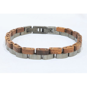 Bracelet Type Gourmette Bois de Teck Acier Inox Cuivre Antique l10mm L19.5 + 1.5 cm