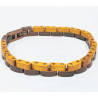 Bracelet Type Gourmette Bois de Teck Clair Acier Inox Cuivre Antique l10mm L19.5 + 1.5 cm
